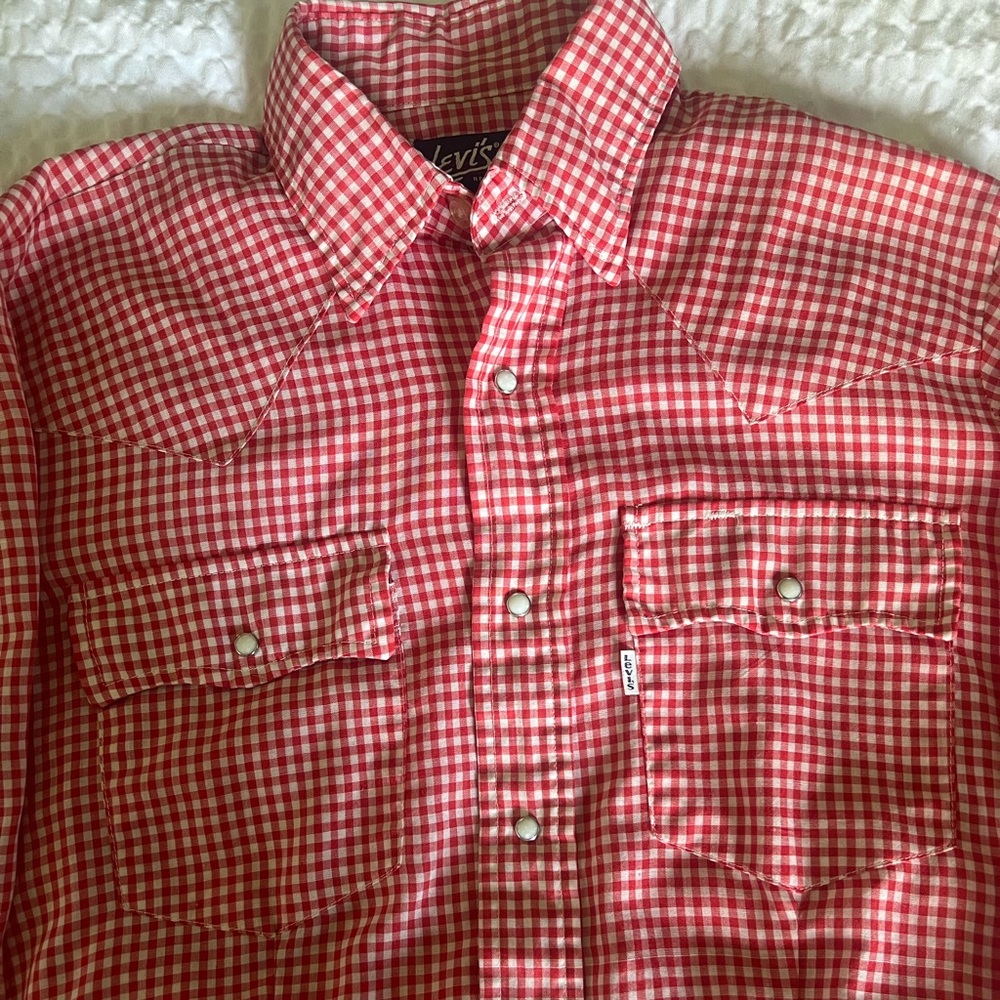 Vintage Levi’s Western Snap Shirt | Red Gingham Pearl Snap 80s Era